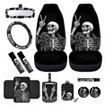thumbnail image 1 of Yuyamidu 12 Pack Car Accessories Skull Front Auto Seat Cover Black Steering Wheel Cover Seatbelt Strap Pad Armrest Mat Trash Can Air Vent Holder Cup Holders Rearview Mirror Cover Keychain, 1 of 7