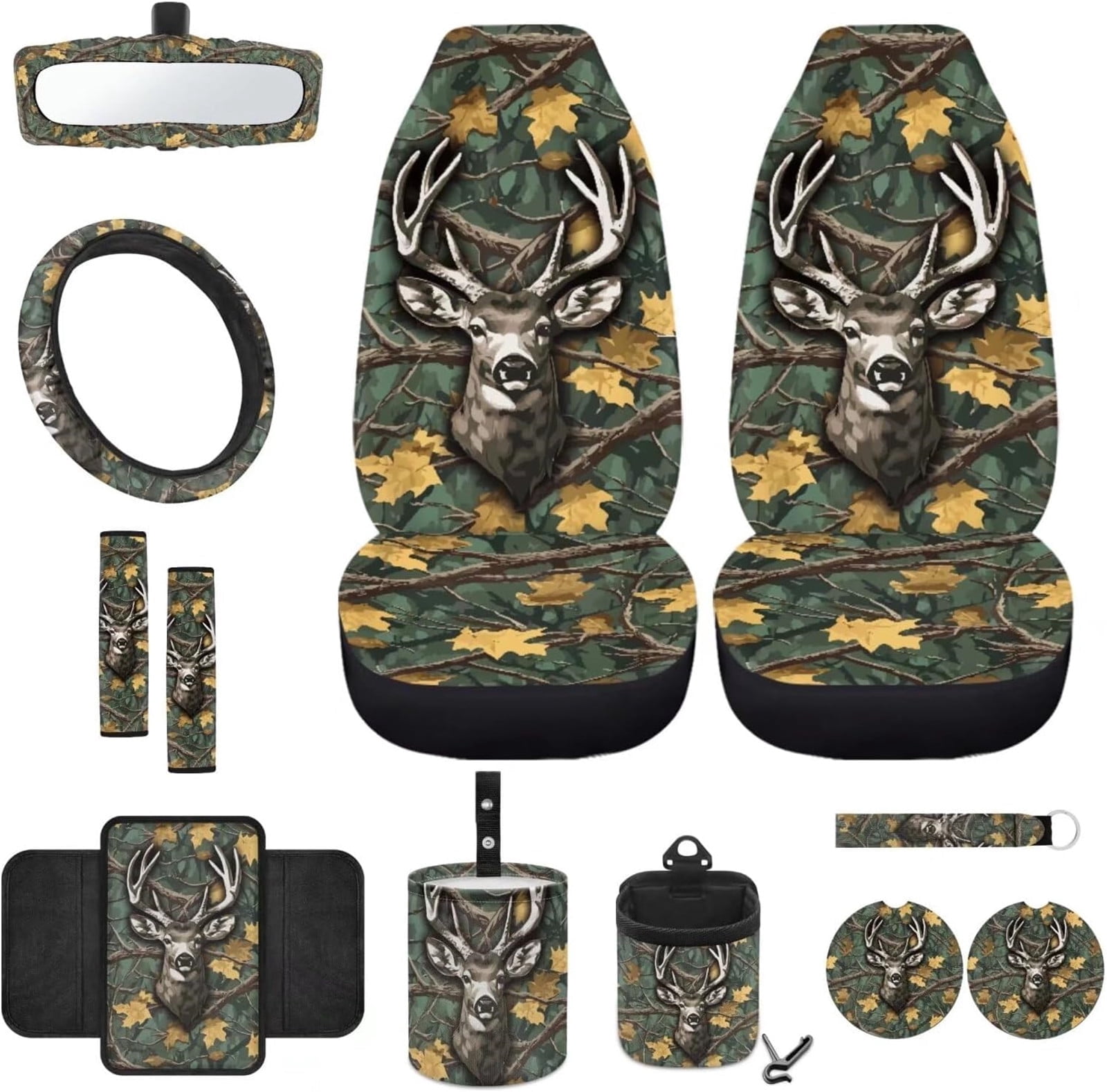 Yuyamidu Horse Front Car Seat Covers Full Set Of 12 Camo Hunting Steering Wheel Cover Seat Belt Pads Armrest Cover Cup Mat Trash Bag Air Vent Pocket - View #11