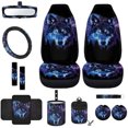 thumbnail image 1 of Yuyamidu 12pcs Wolf Car Seat Covers Set Galaxy Front Car Seat Protector with Steering Wheel Cover Seat Belt Pads Armrest Prorector Trash Bin Sunglass Pocket Rear View Mirror Cover Coasters Key Chain, 1 of 7