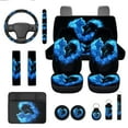 thumbnail image 1 of Yuyamidu 13 PCS Car Seat Cover Set Cute Cat Steering Wheel Cover Seat Belt Covers Center Console Pad Blue Hibiscus Cup Coasters Key Chain for Truck Van SUV Sedan, 1 of 6