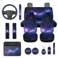 thumbnail image 1 of Yuyamidu 13 Pcs Purple Galaxy Auto Seat Cover Sets Starry Sky Steering Wheel Cover Seatbelt Pad Universal Armrest Cover Pad Cup Holders Lip Gloss Bag Keychain Car Accessories Set, 1 of 6