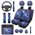 thumbnail image 1 of Yuyamidu 14 PCS Dolphin Car Seat Covers Set with Steering Wheel Cover Seat Belt Pads Galaxy Armrest Cover Butterfly Headrest Covers Coasters Keychain for SUV Van Truck, 1 of 7