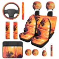 thumbnail image 1 of Yuyamidu 14 PCS Orange Sunset Car Seat Covers and Steering Wheel Cover Seaside Seatbelt Strap Pad Auto Armrest Cover Cushion Headrest Covers Key Ring Cup Coasters, 1 of 7