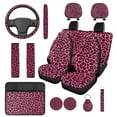 thumbnail image 1 of Yuyamidu 14pcs Pink Leopard Print Car Seat Cover Split Cover Fashion Steering Wheel Cover Seatbelt Pads Auto Armrest Cover Headrest Covers Cup Coasters Keychain for Women Gifts, 1 of 7