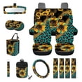 thumbnail image 1 of Yuyamidu 15 PCS Leopard Print Car Seat Cover Set Sunflower Steering Wheel Cover Seat Belt Pad Cover Trash Bin Rear View Mirror Cover Cup Holders Keychain Air Vent Storage Holder Car Decor, 1 of 7