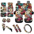 thumbnail image 1 of Yuyamidu 15 Piece Colorful Dahlia Car Seat Cover Set with Floor Mats Steering Wheel Cover Seat Belt Strap Cover Coaster Gear Shift Knob Cover Set Fit SUV Sedan, 1 of 6