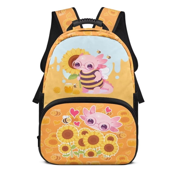 Yuyamidu 17 Inch Cute Axolotl Book Bag Elementary School Backpack with Adjustable Straps for Girls 7-8 Sunflowers Primary School Bag