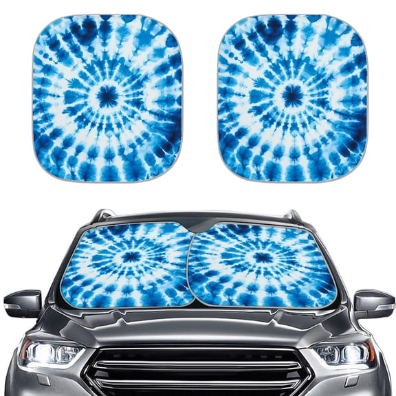 Yuyamidu 2 PCS Blue Whilpool Tie Dye Car Windshield Shade for SUV Sedan Van Personalized Windshield Sunshade Universal Car Front Window Shades Car Accessories Keep Vehicle Cool