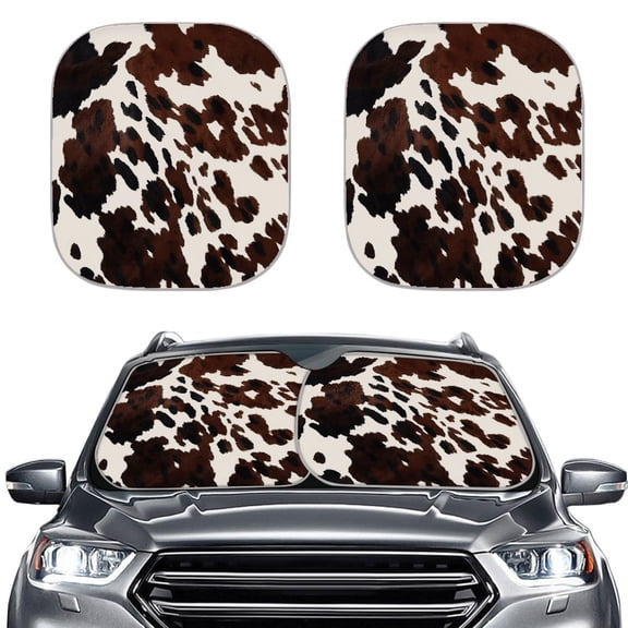 Yuyamidu 2 PCS Brown Cow Print Car Sun Shade Windshield Universal Windshield Shades for Car Window Shades for SUV Truck Sedan Ligtweight Car Sun Visor
