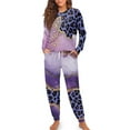 thumbnail image 1 of Yuyamidu 2 PCS Long Sleeve Pajama for Ladies Purple Marble Print Women Pajamas Sets Leopard Print Pjs Size XL Loose Fitting Round Neck Sleepwear with Drawstrings, 1 of 7