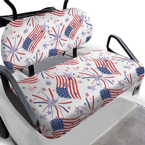 Yuyamidu 2 PCS Star Golf Cart Seat Covers American Flag Golf Cart Backrest Bottom Seat Cover for Most Golf Carts Club Cars and More 2 Person Seat