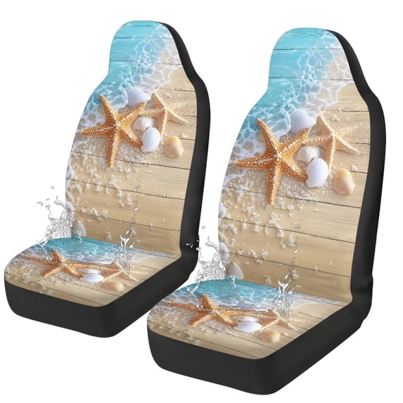 Yuyamidu 2 PCS Starfish Shell Car Seat Covers for Front Seat Cushion Beach Auto Seat Cover Seaside Car Bucket Seats Protective Covers Universal fit for SUV Sedan Van