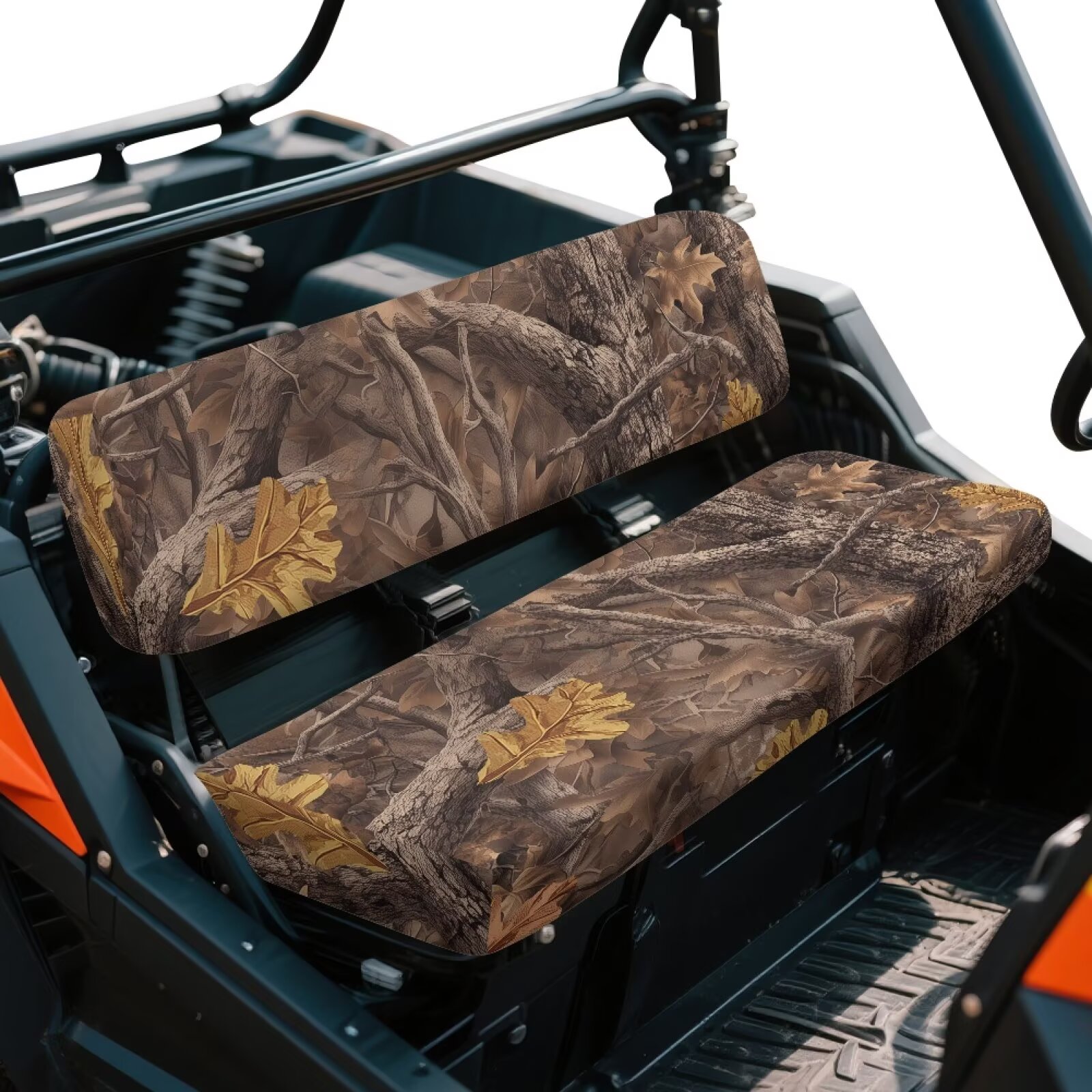 Yuyamidu 2 PCS UTV Seat Cover Set Camo Hunting UTV Front Seat Covers Compatible with Kawasaki Mule 300 3010 3020 4000 4010 2001-2023 2025 Brown Wood Seats Cover for Mule Accessory Parts