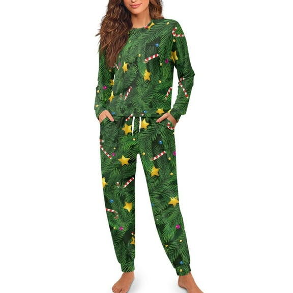Yuyamidu 2 Pack Candy Canes Long Sleeve Pajama for Women Green Sleepwear Pjs Nightwear Christmas Pajamas Top and Pants Set with Pockets Daily Wear Clothes Size L
