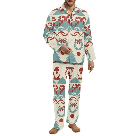 Yuyamidu 2 Pack Wreaths V Neck Pajamas Button Down Night Shits for Men Candy Canes Sleepwear Pants Set Home Loungewear Size M Christmas Long Sleeve Louge Wear
