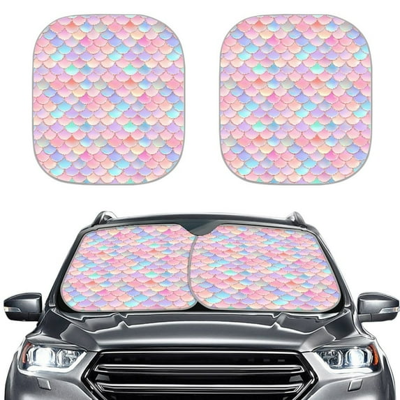 Yuyamidu 2 Pcs Fish Scale Car Sun Shield for Front Windshield Foldable Sunshade for Car Windshield Women Automobile Sun Shade for Truck Van Sedan Easy to Install Car Accessories
