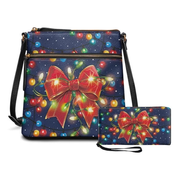 Yuyamidu 2‑Piece Christmas Women Crossbody Bag & Wallet Accessory Set Snowman Sling Bag & Purse Set for Women, Adjustable Shoulder Strap, Stores Credit Cards & Small Items