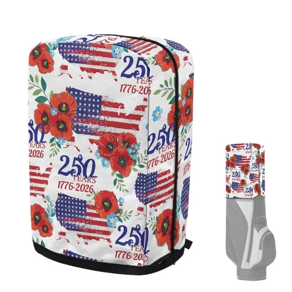 Yuyamidu 250 Years America Golf Bag Hood Cover Waterproof Rain and Dust Covers with Zipper Hibiscus Easy Access and Storage Golf Bag Top Cover