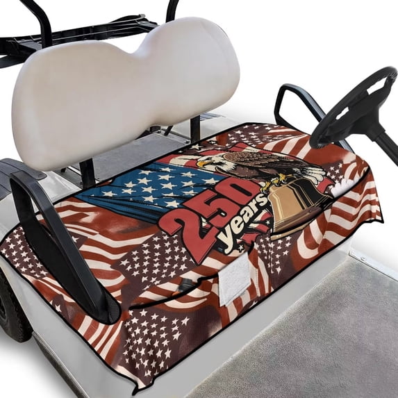 Yuyamidu 250 Years Golf Cart Seat Covers Eagle American Flag Seat Towel Blanket with Pockets Fit Club Car and More 2 Seater Golf Cart Non-Slip Accessories for All Season