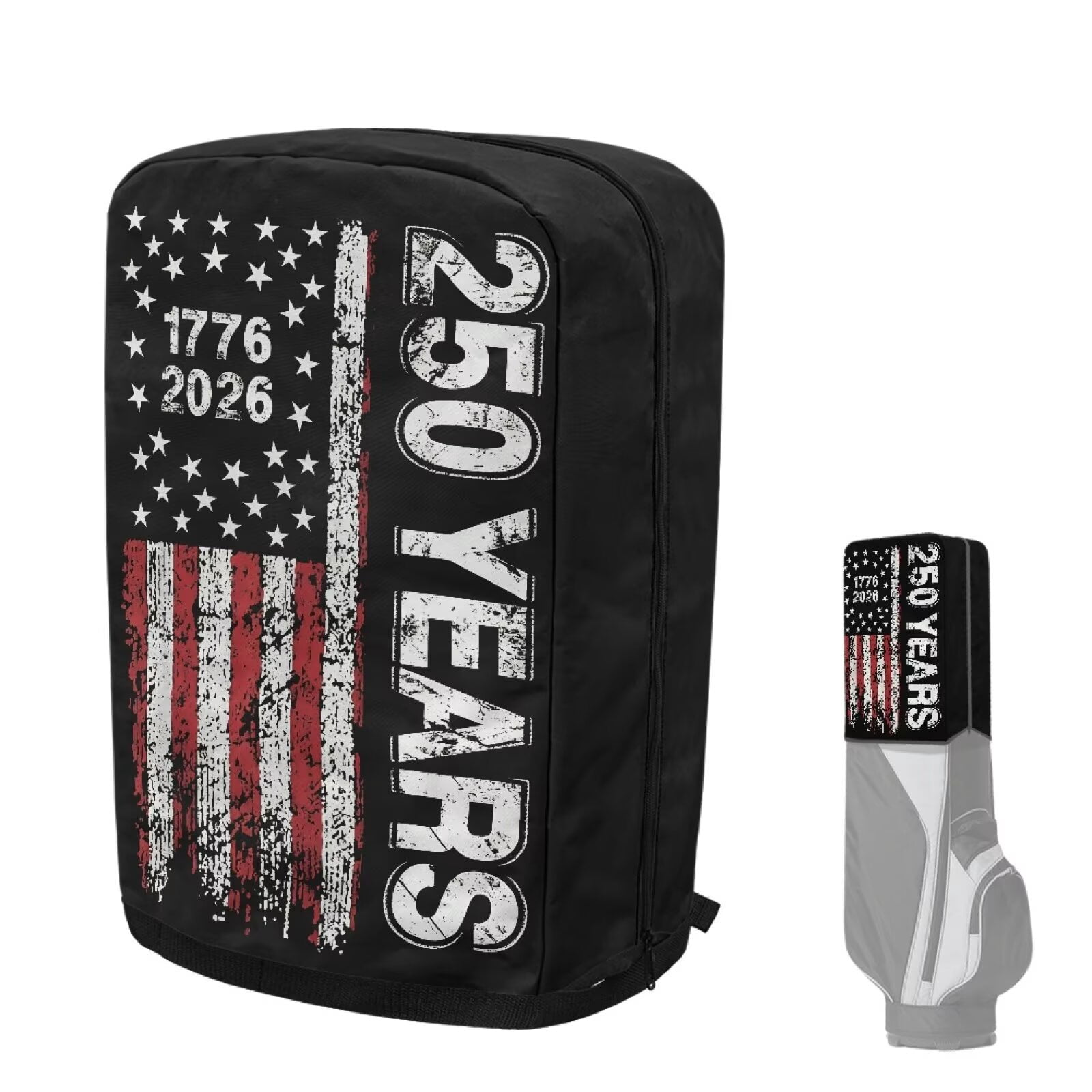 Yuyamidu 250 Years USA Flag Golf Bag Cover 1776-2026 Print Golf Bag Umbrella for Clubs with Snap Button Dust and Sun Protection Fit Most Club Bags