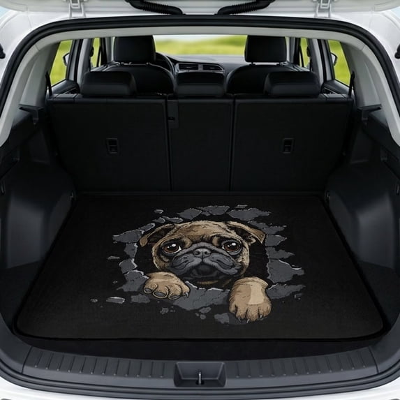 Yuyamidu 3d Cute Pug 29" x 39" Universal Fit Car Trunk Mat, All Weather Rear Cargo Liner with Gripped Bottom, Stain Resistant Machine Washable Auto Interior Accessory