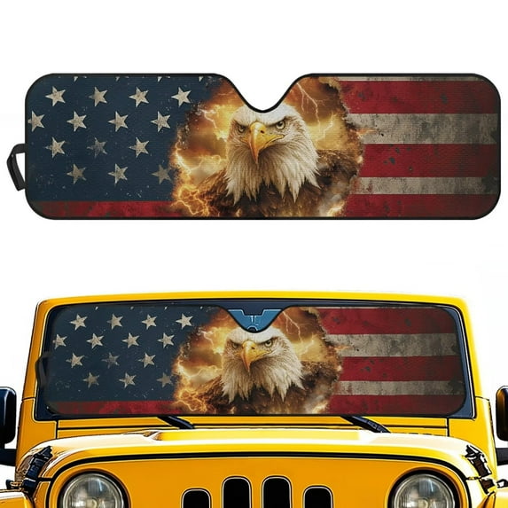 Yuyamidu 4th of July Windshield Sun Shade for 1997-2018 Jeep Wrangler TJ JK JKU, Eagle Sunshades Heat Shield Cover