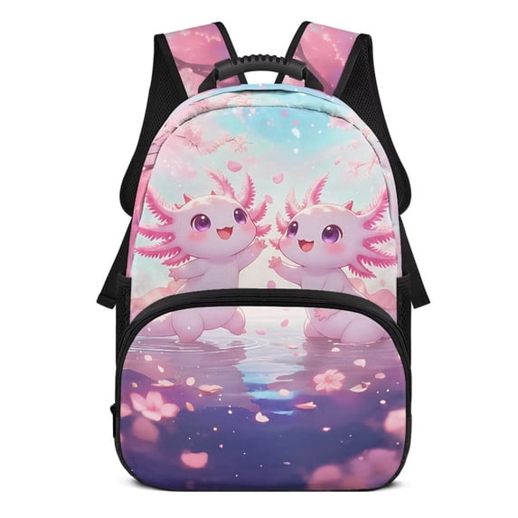 Yuyamidu Adorable Axolotl Kids Backpack for Girls Ages 6-14 Large Capacity 17 Inch Elementary School Backpack for Back to School Travel Daily Use