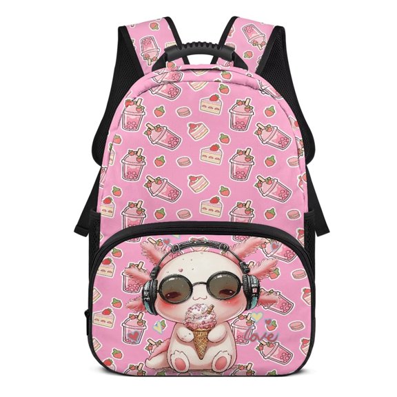 Yuyamidu Adorable Axolotl School Bag for Primary School Students Backpack, Elementary Girls Backpack Portable Shoulder Bookbag Kids Outdoor Travel Back Packs, Pink