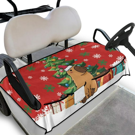 Yuyamidu Adorable Capybara Golf Cart Seat Covers for 2 Passenger, Xmas Tree Golf Cart Seat Towel Blanket with Pockets, Christmas Club Car Accessories Keep Seats Comfortable, Red