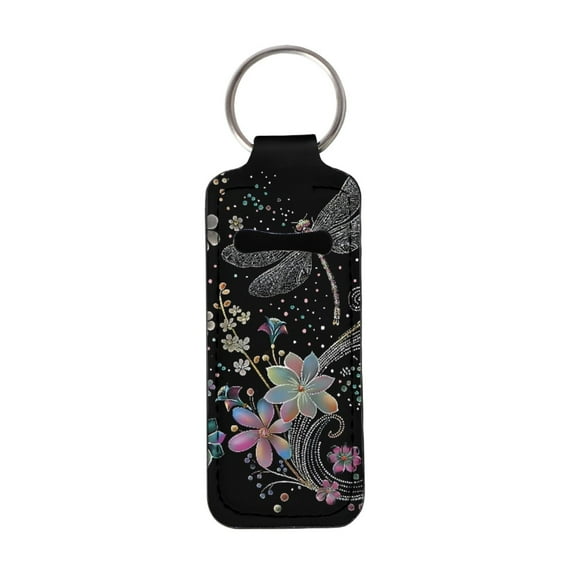 Yuyamidu Aesthetic Dragonfly Chapstick Holder Keychain Floral Lip Balm Holder Sleeve Pouch for Women Girls Multifunctional Neoprene Lipstick Holder Keychains