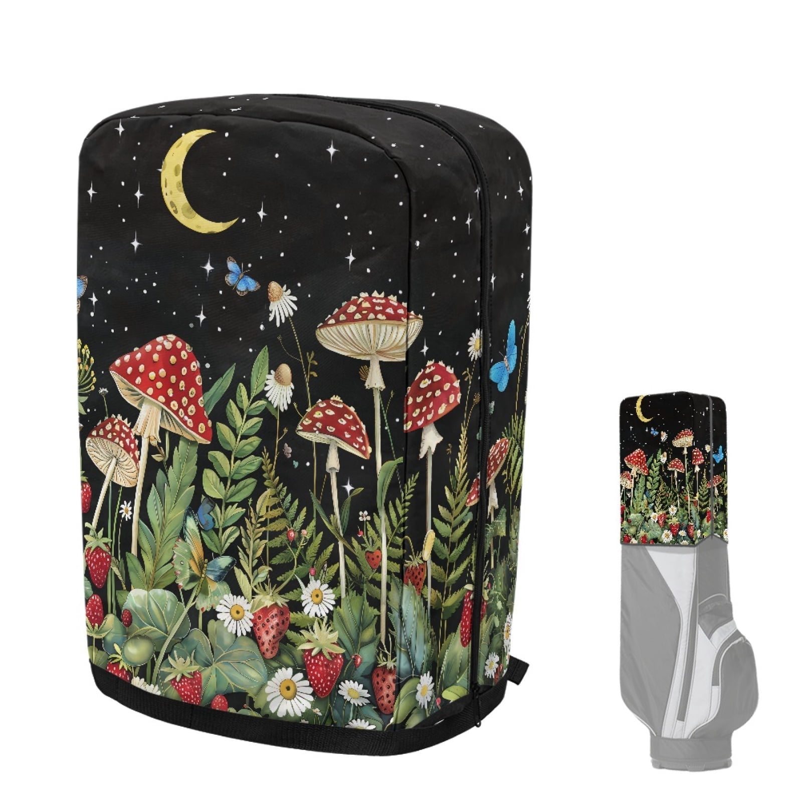 Yuyamidu Aesthetic Mushroom Golf Bag Cover Butterfly Golf Bag Umbrella for Clubs with Snap Button Dust and Sun Protection Fit Most Club Bags