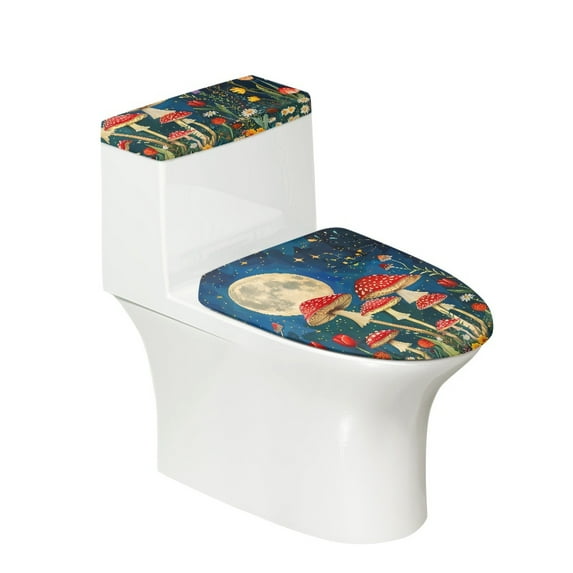 Yuyamidu Aesthetic Mushroom Toilet Lid Covers for Bathroom Round Toilet Lid Protector Soft Toilet Tank Dust Cover Fits Most Size Toilet Lid and Toilet Tank, 2 Pieces