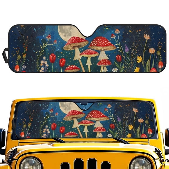 Yuyamidu Aesthetic Mushroom Windshield Sun Shade Windshield Shade Compatible with Jeep Wrangler TJ JK JL & Gladiator JT Heat Shield Sun Visor Cover Sunshade Block UV Rays ,1Pcs