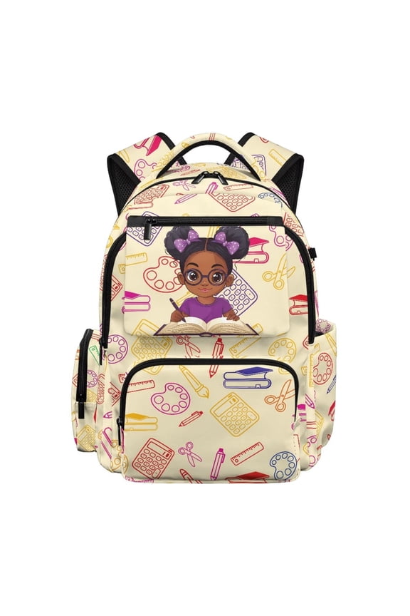African Girl Backpack for School 17 Inch Lightweight Waterproof Multi-Pocket Bookbag with Padded Shoulder Straps for Elementary 1st-4th Grade Back to School