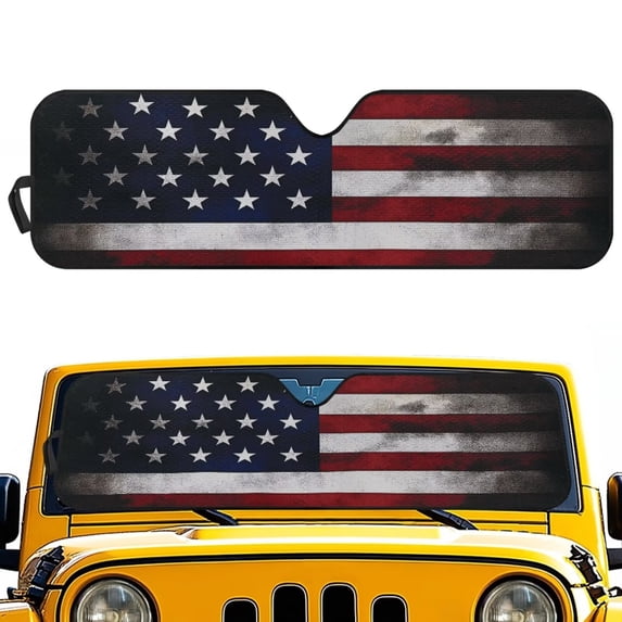 Yuyamidu America Flag Windshield Sun Shade for Jeep Wrangler JK JKU JL JLU,Window Sun Visor for UV Rays & Heat Protection