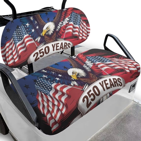 Yuyamidu American Flag 250 Years Golf Cart Seat Covers Eagle Backrest Cover Bench Seat Cover 4th of July Golf Cart Seat Cushion for Club Car and More 2 Person Seats Golf Carts