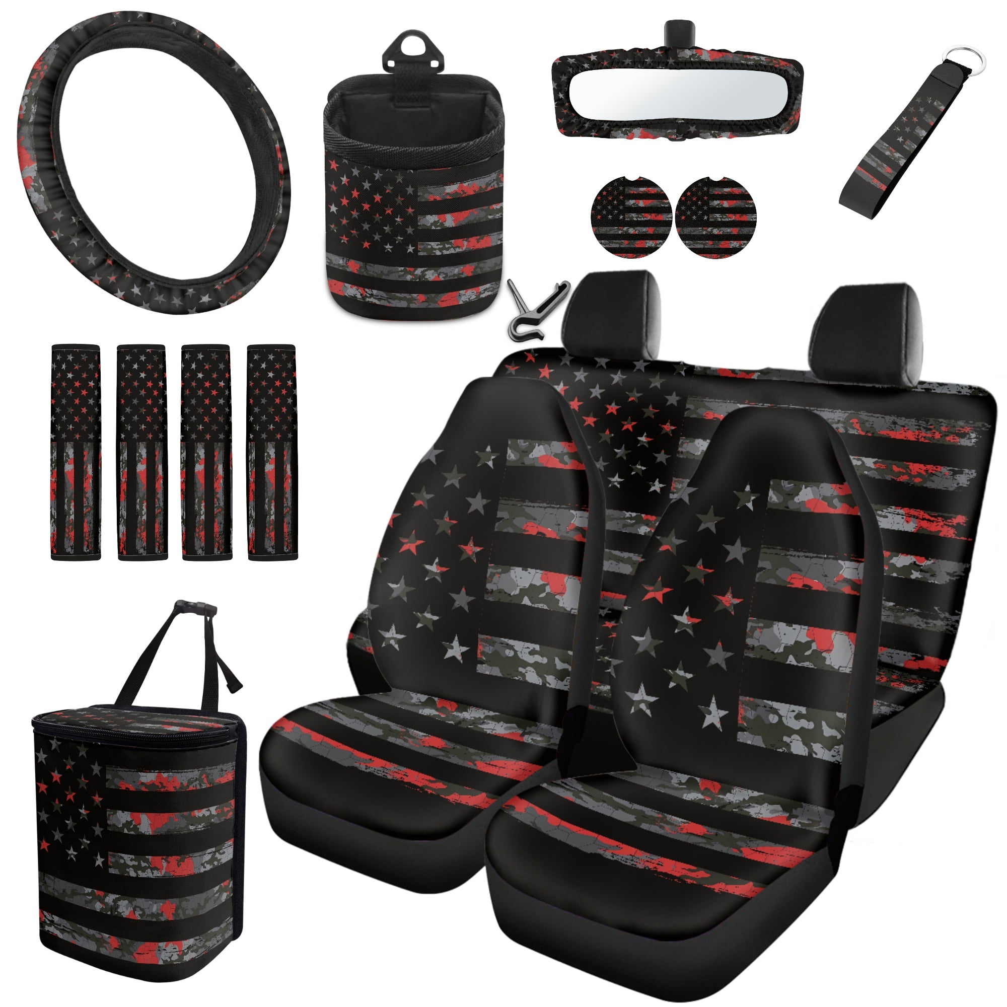 Yuyamidu American Flag Car Seat Covers Front Back Seats Set 15