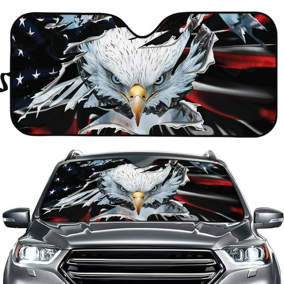 Yuyamidu American Flag Car Sunshades for Windshield Eagle Windshield Sun Shade Car Accessories Cool Car Window Visor for Auto SUV Truck Van Car Protector