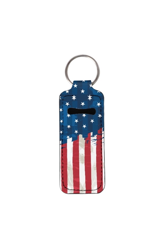 American Flag Chapstick Holder Key Chain Easy to Clean Lip Balm Keychain Holder for Women Girls Gifts Lightweight Makeup Storage Organizer Bag, 4th of July