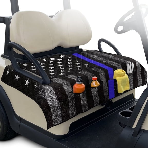 Yuyamidu American Flag Golf Cart Seat Cover Blue Line Golf Cart Seat Blanket with Pockets Club Car Travel Sports Golf Cart Accessories, 4th of July