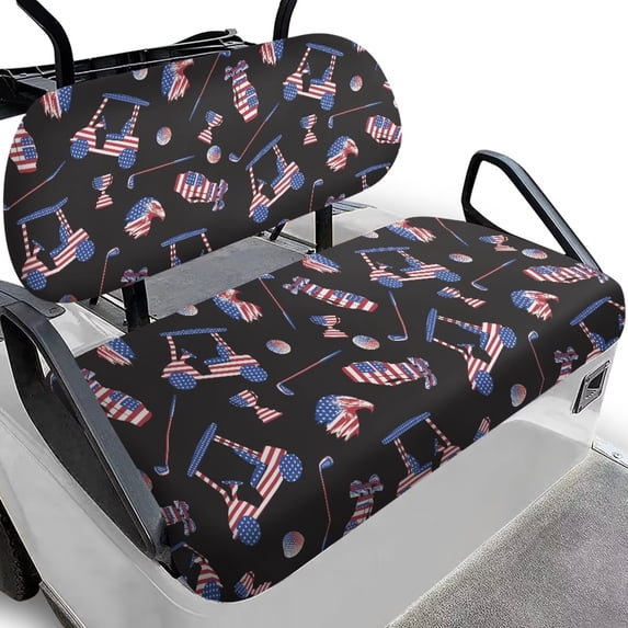 Yuyamidu American Flag Golf Cart Seat Cover Full Set of 2 Golf Theme Seat Bottom Cushion Back Rest Cover Portable Travel Sports Cart Seat Cushion Accessories, 4th of July