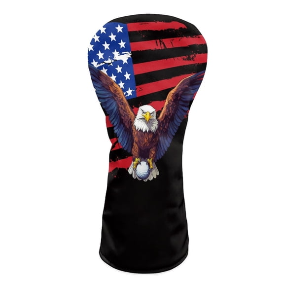 Yuyamidu American Flag Golf Club Head Covers for Woods, Driver, Fairway, Hybrid Eagle Golf Headcover Waterproof PU Leather Golf Head Cover