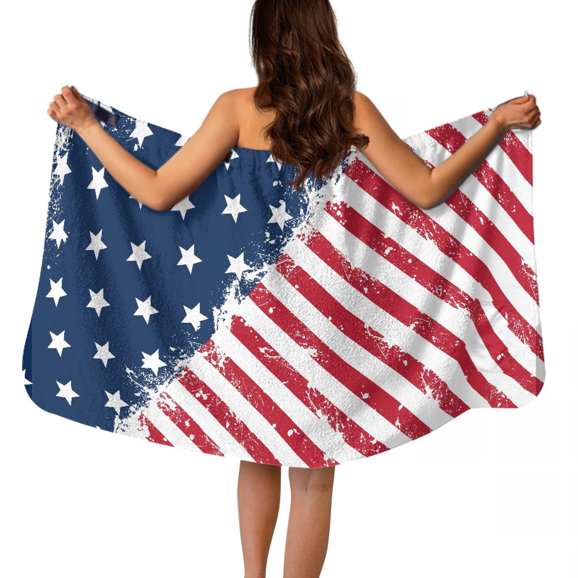 Yuyamidu American Flag Shower Towel Wrap for Women Soft Body Towel Wrap Size M Home Bath Spa Bath Towels for Bathroom Shower Wrap Robe with Adjustable Closure, 4th of July