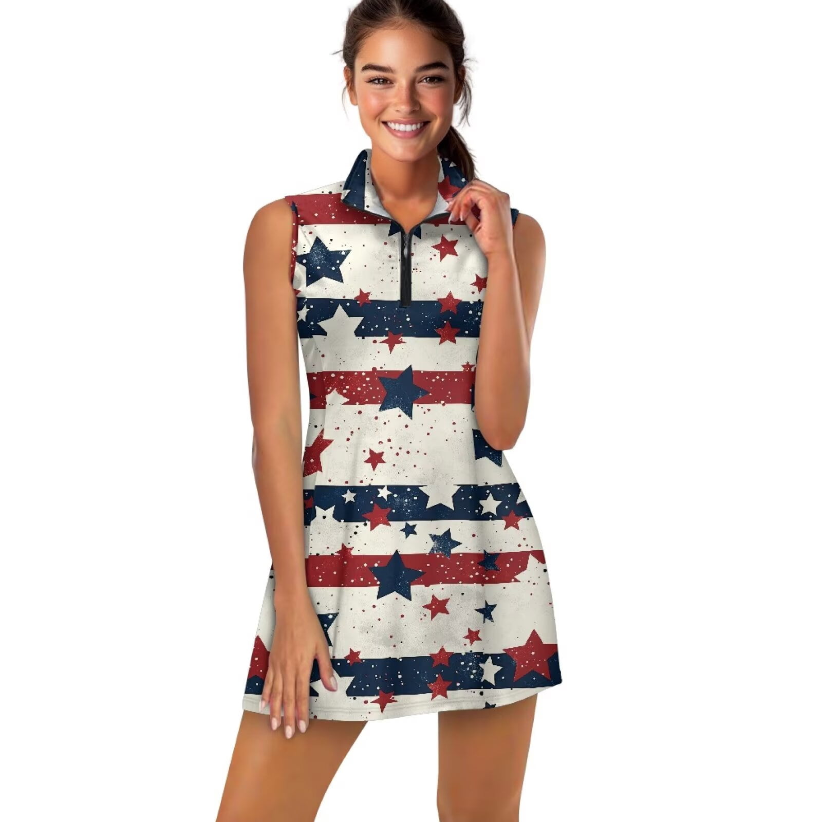 Yuyamidu American Flag Star Tennis Golf Dresses for Women V Neck Athletic Dress for Women Quick Dry Womens Athletic Clothing Sets with Shorts and Pockets Tennis Dress Size L