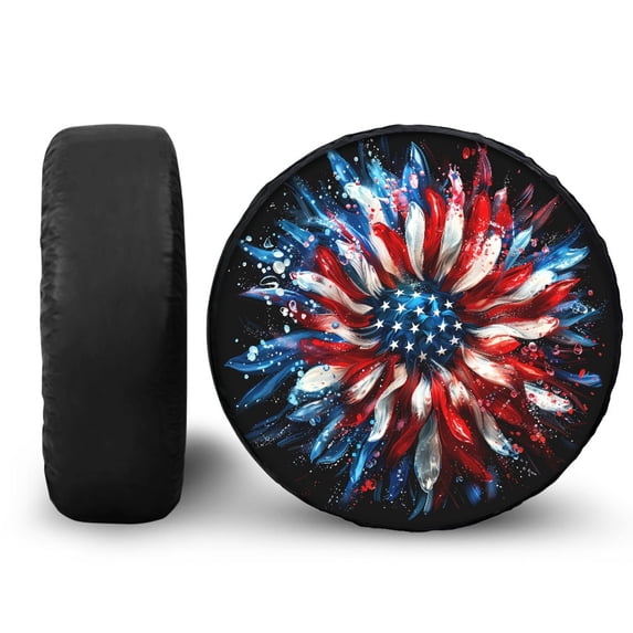 Yuyamidu American Flag Tire Covers Sunflower Wheel Spare Tire Covers Waterproof Tire Protectors for SUV, Camper Travel, Truck, Trailer Universal Tough Tire Cover