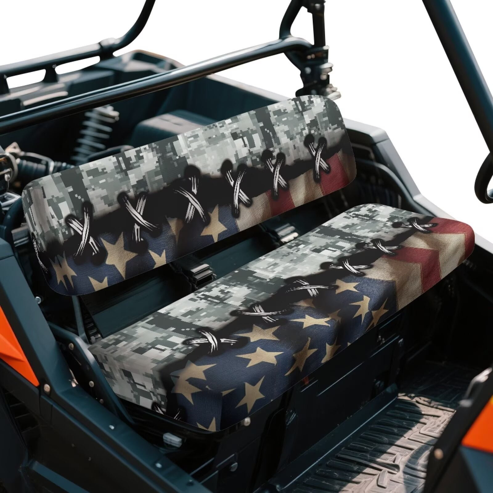 Yuyamidu American Flag UTV Seat Cover Camo Mule Bench Seat Cover All-Season Protection UTV Seat Accessories Anti Slip Compatible with Kawasaki Mule 3010