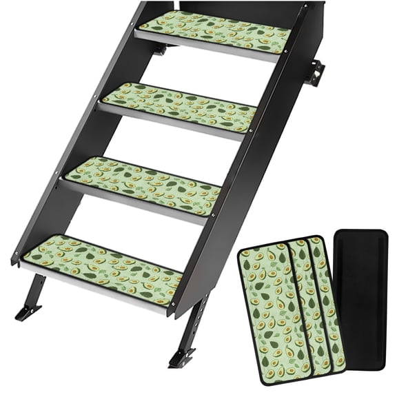 Yuyamidu Avocado RV Step Covers 4 Pack RV Steps Covers Rugs Green RV Camper Step Covers 19.5" x 7.5" RV Stair Carpet Camper Accessories with Hook and Loop