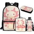 thumbnail image 1 of Yuyamidu Axolotl Backpack with Lunch Bag for Girls 8-12 Mushroom Kids Book Bag and Lunch Box Set for Girls 4 PCS Elementary/Middle School Bookbag and Lunchbox Pen Case Water Bottle Bag, 1 of 7