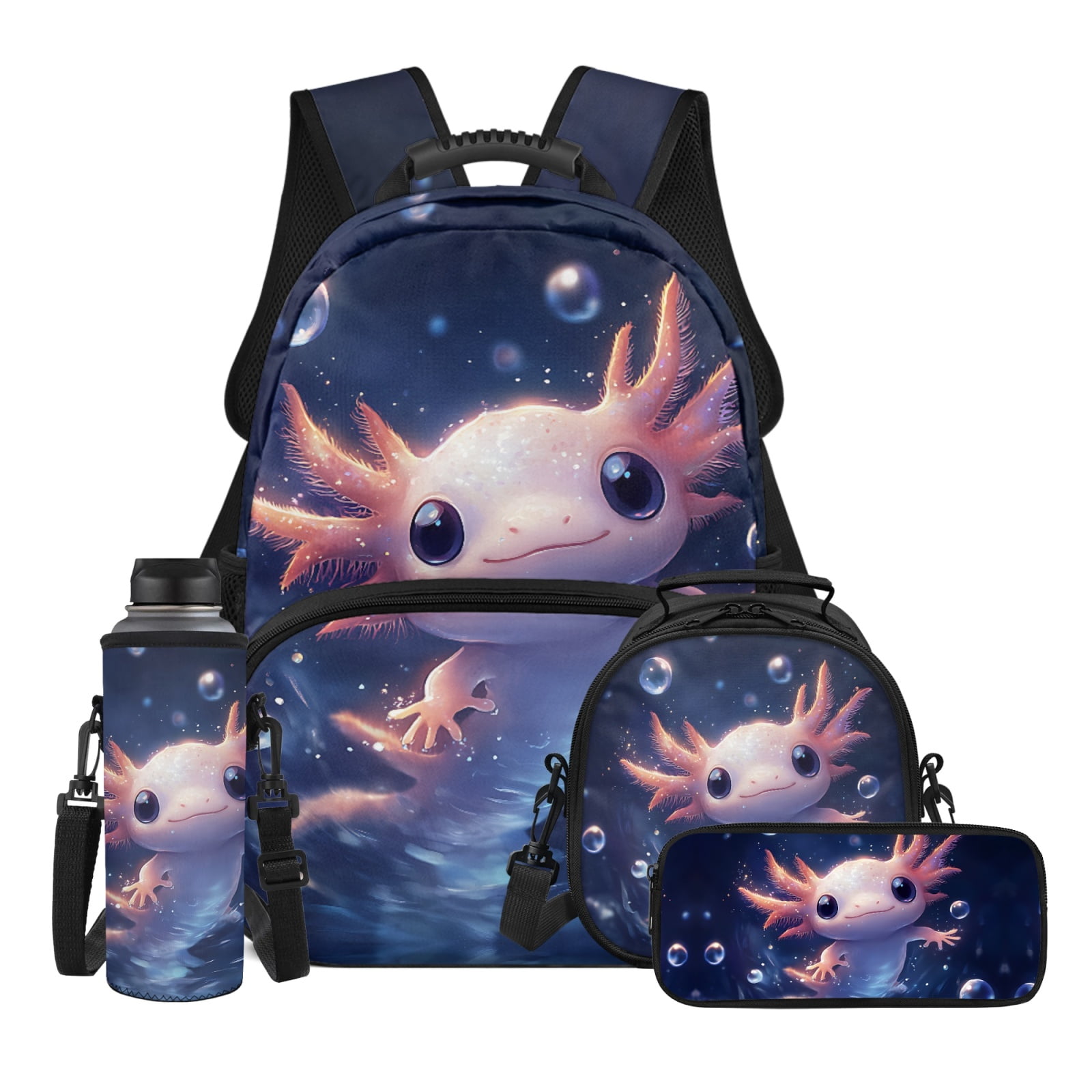 Yuyamidu Axolotl Backpack and Lunchbox for School Cute Schoolbags