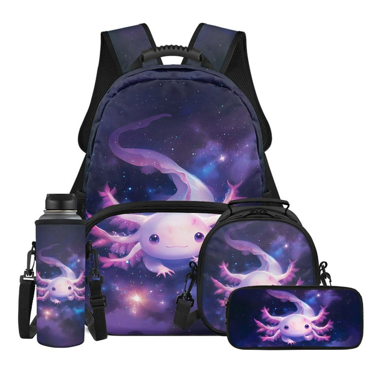 Yuyamidu Axolotl Bookbag with Lunch Box for Girls 17in High School